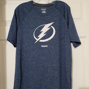 Men Size Large Reebok Tampa Bay Lightning Bolts Blue PlayDry shirt